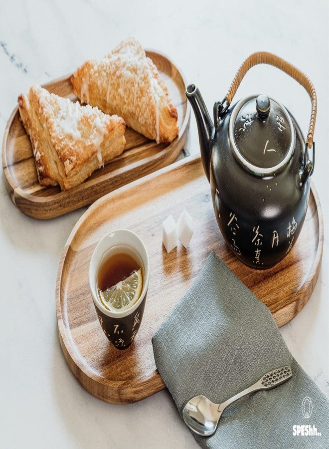 SPEShh Acacia Wooden Serving Trays Set of 2 - Rectangular Oval Shaped Wood Plates for Charcuterie Cheese Bread Fruit Vegetable Dip Sushi - Rustic Serving Platter Shallow Dishes -14x7 & 11x5.5 In. - Image 4